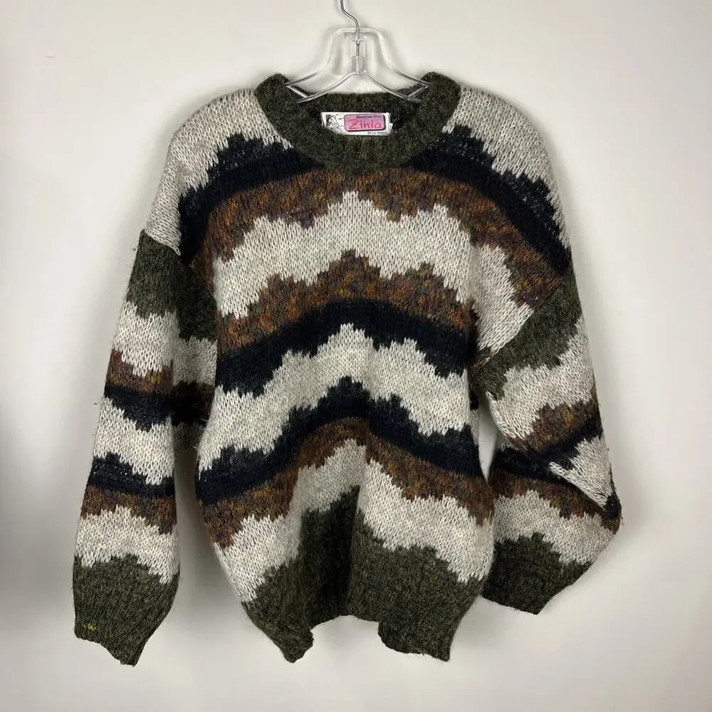Vintage Zinia JK Narang Sz 38 Medium Mohair Blend‎ Geometric 80s Chunky Sweater